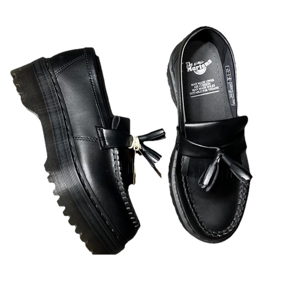 Dr Martens Vegan Adrian Felix Platform Tassel Loafers Black Ladies US 9 NWT - Picture 1 of 7